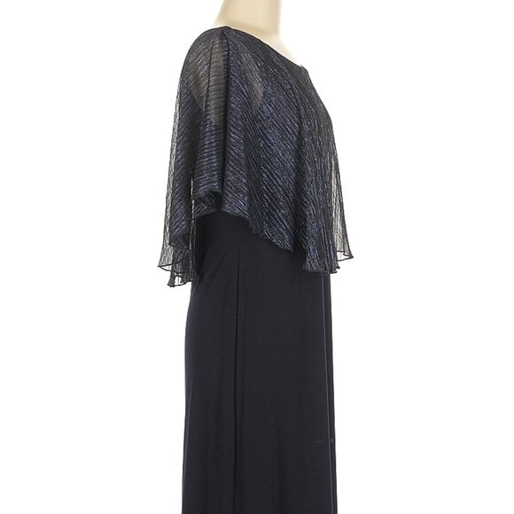 Connected Women's Black Metallic Cape-Overlay Sheath Cocktail Dress. Size 10 - Picture 14 of 14